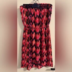 Express Vibrant Pink and Black Patterned Strapless Dress - Size Small